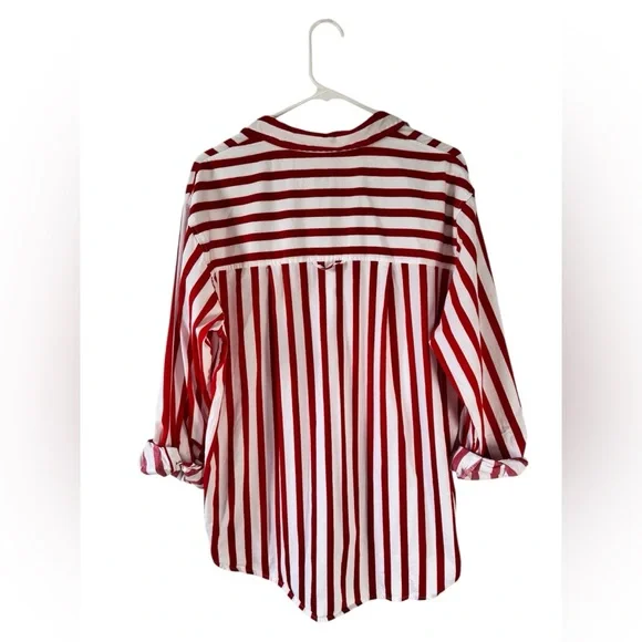 A New Day Women’s Red and White Striped Button-Up Shirt Size Medium - Picture 2 of 5